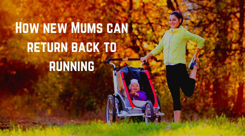 Running mum stretching when walking her baby