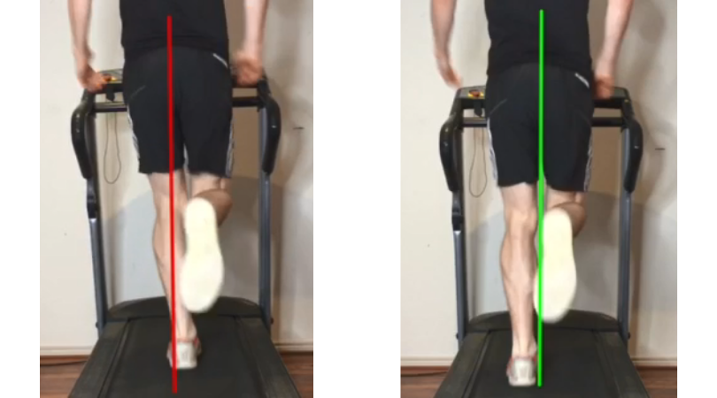 runner running on treadmill with narrow and wide step width
