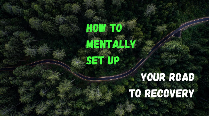 birds eye view of a long road in the forest signifying a road to recovery and blog title