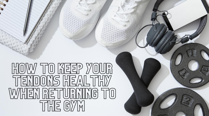 Gym equipment, weights, shoes with blog title